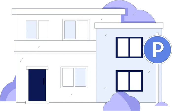 House with parking zone outside  Illustration