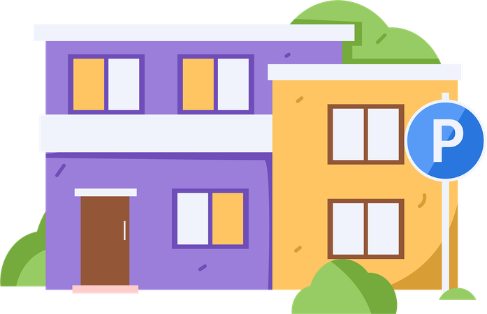 House with parking zone outside  Illustration