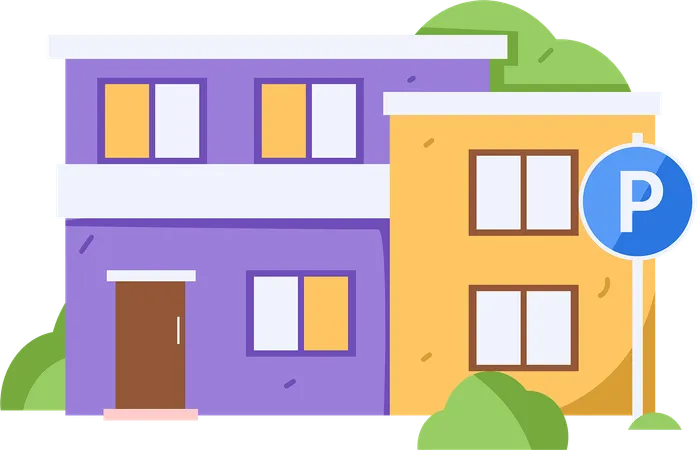 House with parking zone outside  Illustration