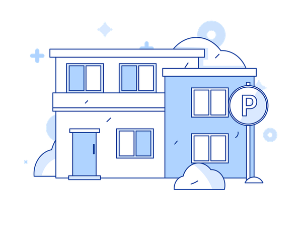 House with parking zone outside  Illustration