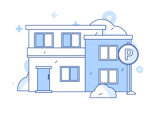 House with parking zone outside  Illustration