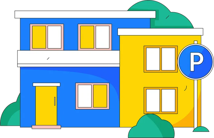 House with parking zone outside  Illustration