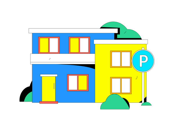 House with parking zone outside  Illustration