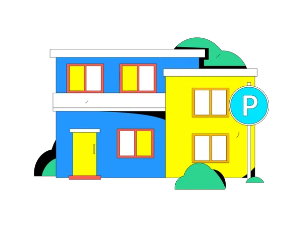 House with parking zone outside  Illustration