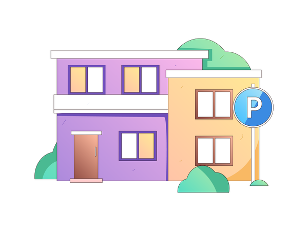 House with parking zone outside  Illustration