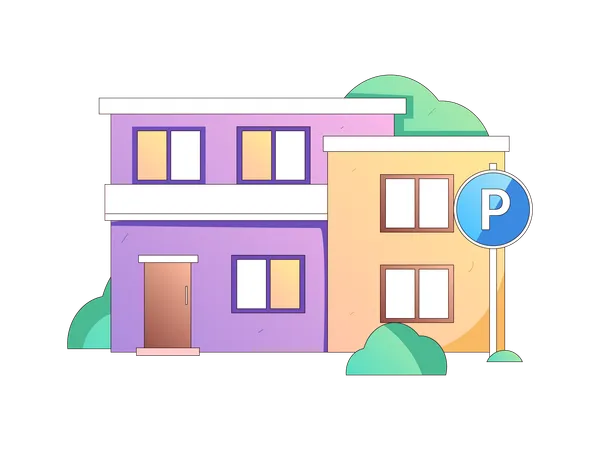 House with parking zone outside  Illustration