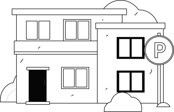 House with parking zone outside  Illustration