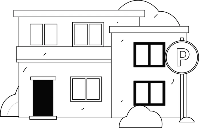 House with parking zone outside  Illustration