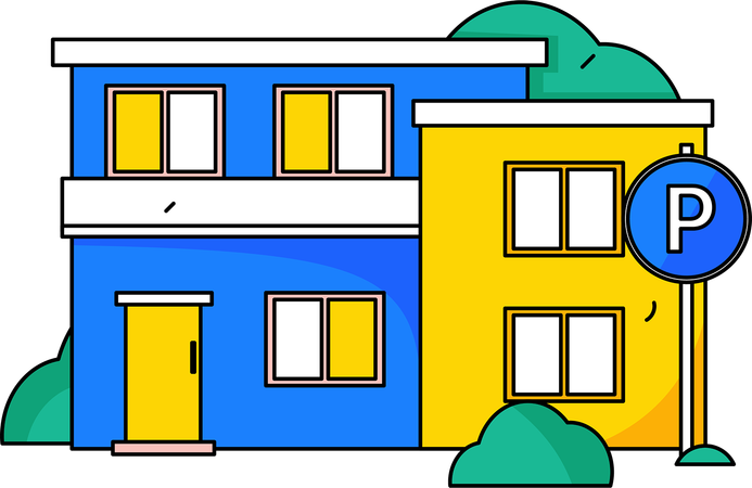 House with parking zone outside  Illustration