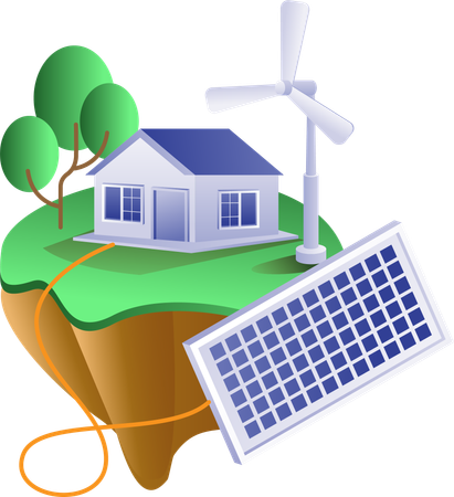 House with solar energy panels  Illustration