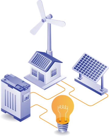 House with solar energy panels  Illustration