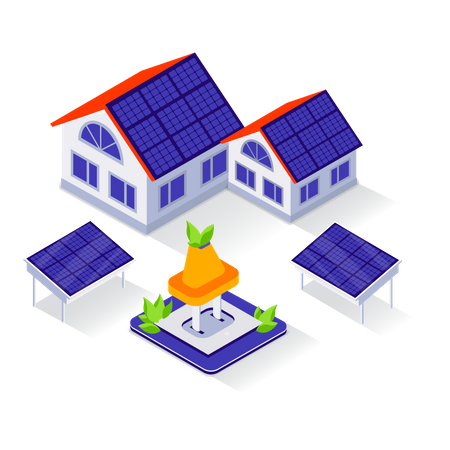 House with solar panel Illustration