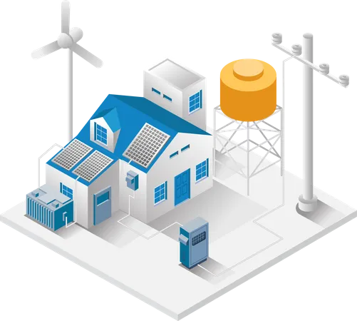 House with solar panel electricity  Illustration
