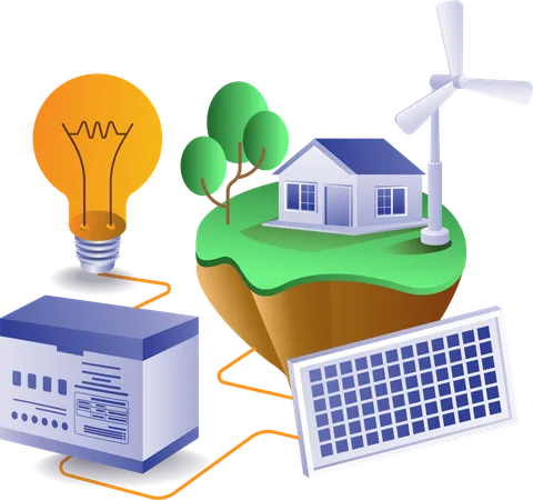 House with solar panel energy  Illustration