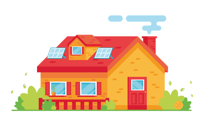 House with solar panel  Illustration