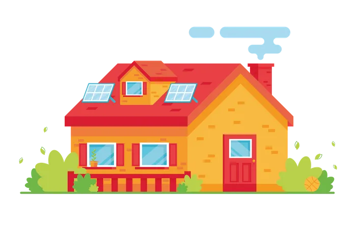 House with solar panel  Illustration