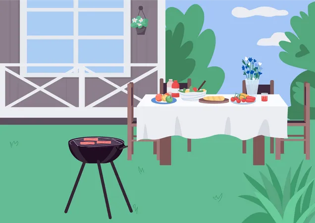 House yard BBQ  Illustration