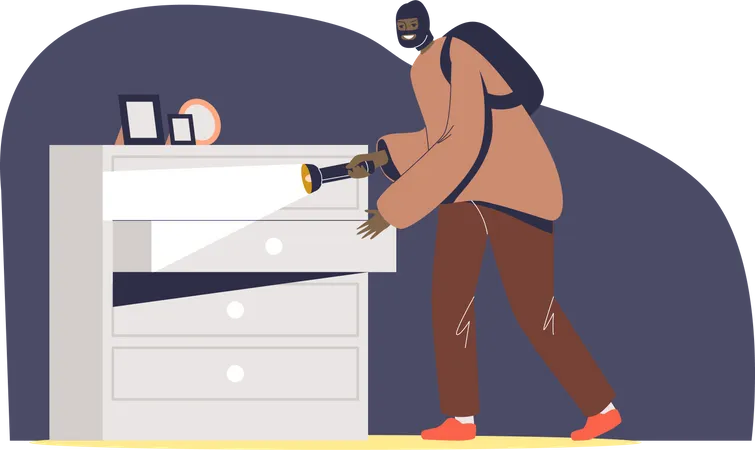 Housebreaker stealing jewelry from drawer  Illustration