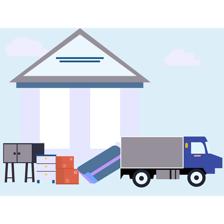 Household Furniture Being Loaded Into Truck  Illustration