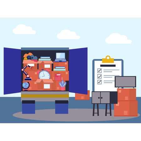 Household Goods Loaded Into Truck  Illustration