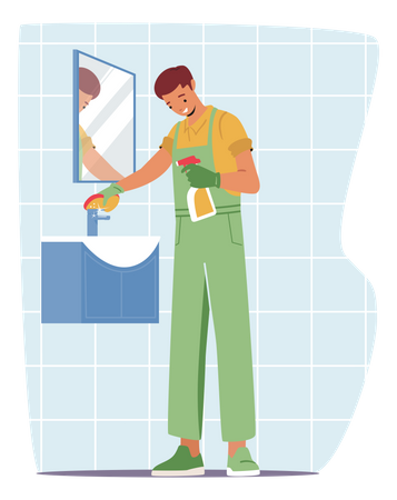 Housekeeper cleaning bathroom  Illustration