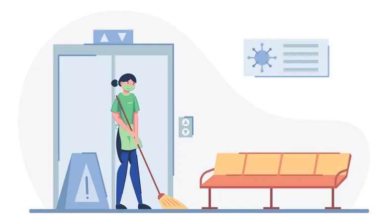 Housekeeper cleaning floor during corona  Illustration