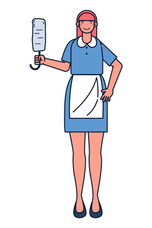 Housekeeper holding window duster Illustration