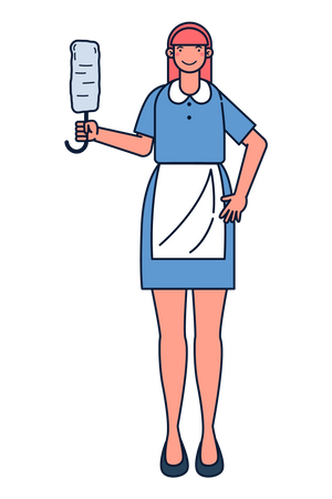 Housekeeper holding window duster  Illustration