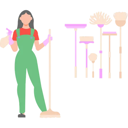 The Housekeeper Is Cleaning The House Illustration