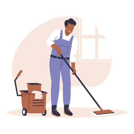 Housekeeper mopping floor  Illustration