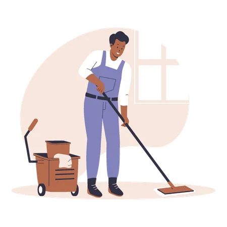 Housekeeper mopping floor  Illustration