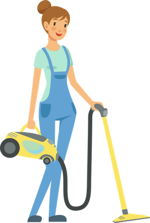 Housekeeper using vacuum machine Illustration