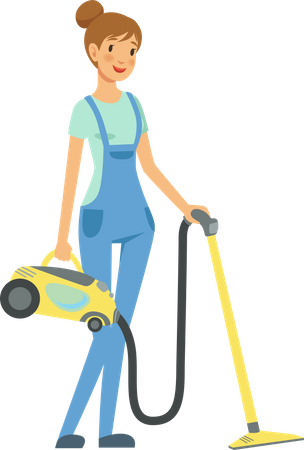 Housekeeper using vacuum machine  일러스트레이션
