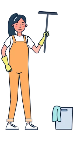 Housekeeper washing mirror  Illustration