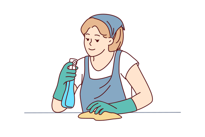 Housekeeper wiping Illustration