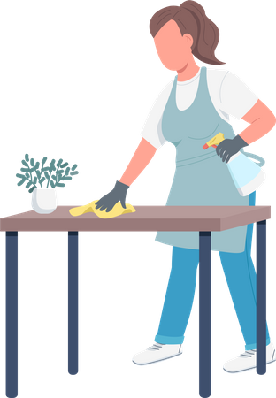 Housekeeper wiping dust Illustration