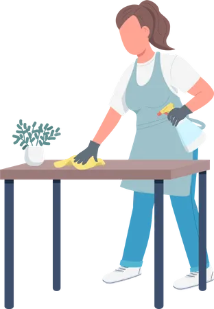 Housekeeper wiping dust  Illustration