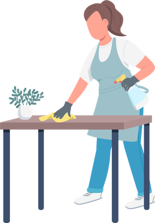 Housekeeper wiping dust  Illustration