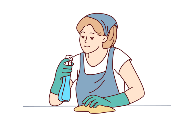 Housekeeper wiping  Illustration