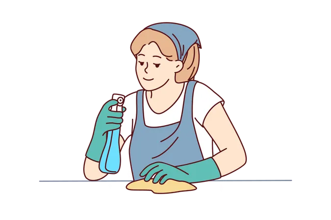 Housekeeper wiping  Illustration