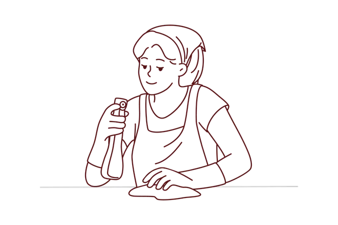 Housekeeper wiping  Illustration