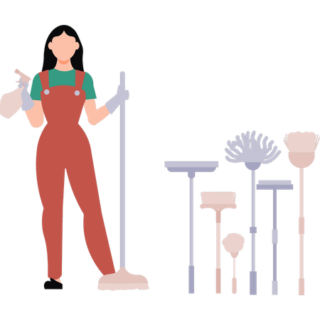 Housekeeping girl is cleaning  Illustration