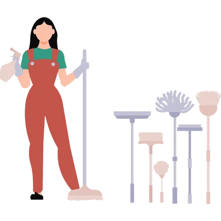 The Housekeeping Girl Is Cleaning Illustration