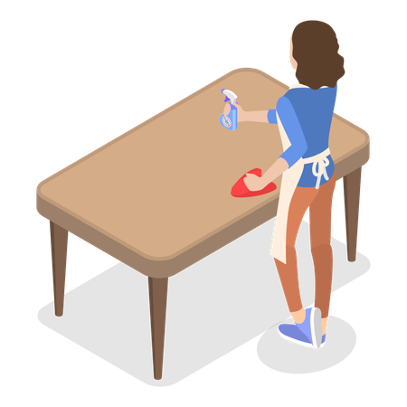 Housekeeping lady cleaning table  Illustration