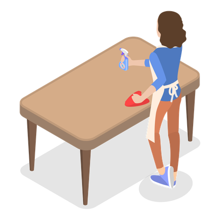 Housekeeping lady cleaning table  일러스트레이션