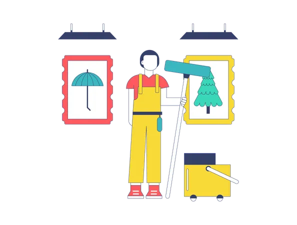 Housekeeping service at museum  Illustration