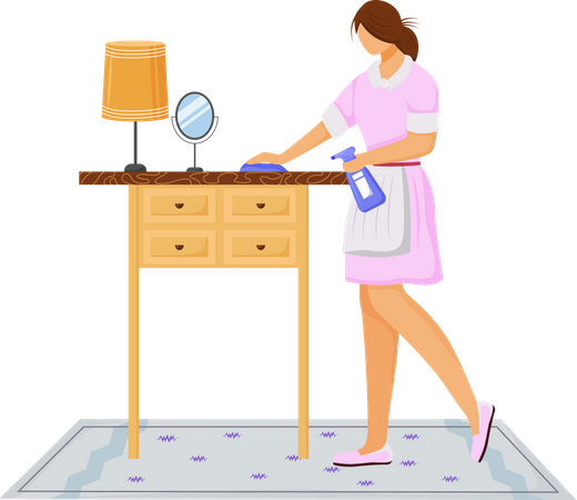 Housekeeping staff cleaning table  Illustration