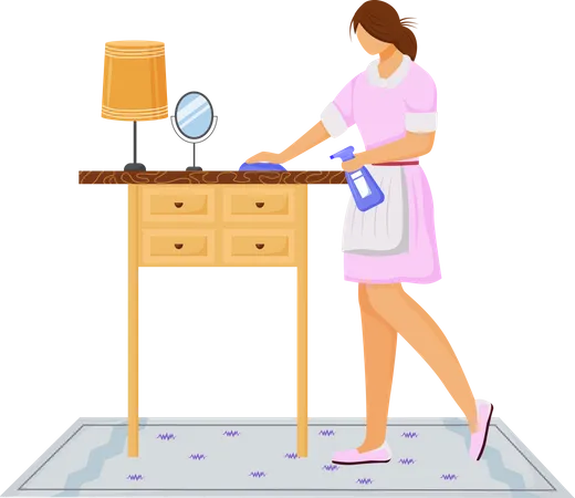 Housekeeping staff cleaning table  Illustration