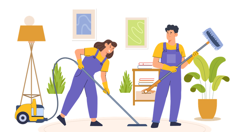 Housekeeping team cleaning home  Illustration