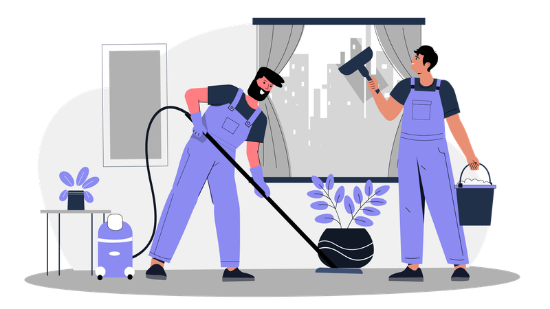 Housekeeping-Team putzt das Haus  Illustration